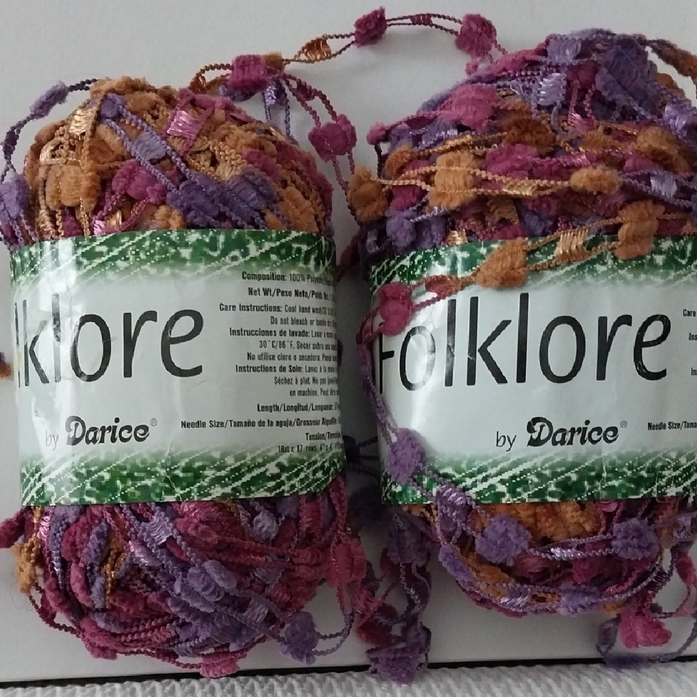 Darice Folklore Yarn in Vibrant Purple and Warm Orange